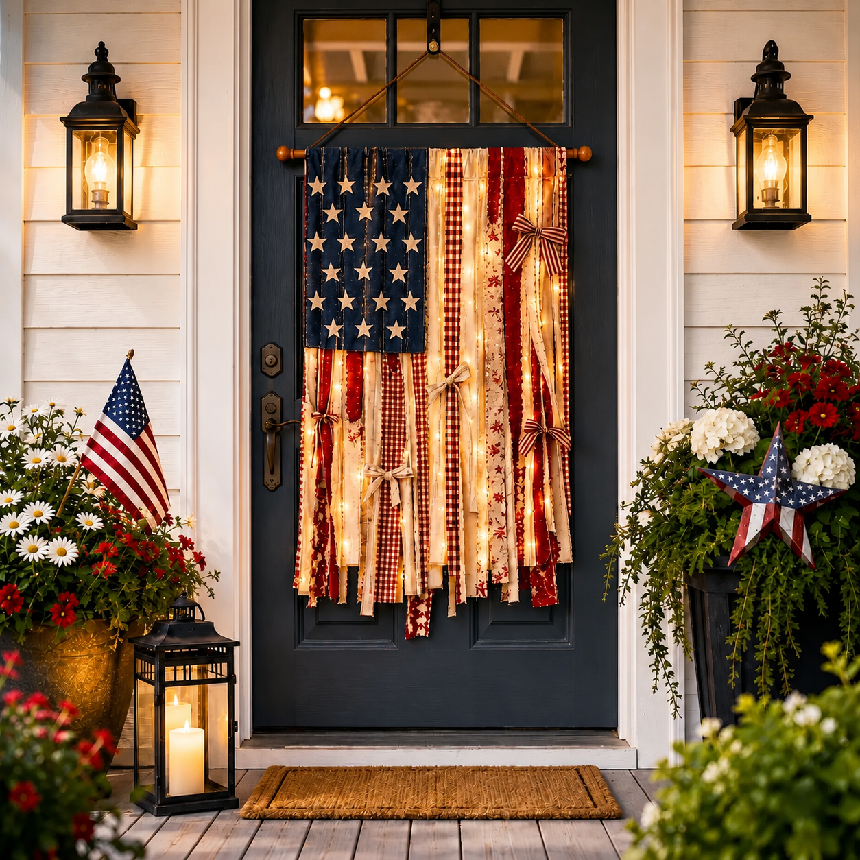 4 x 2.3 FT ✨Lighted Rustic American Flag Hanging Banner🎉