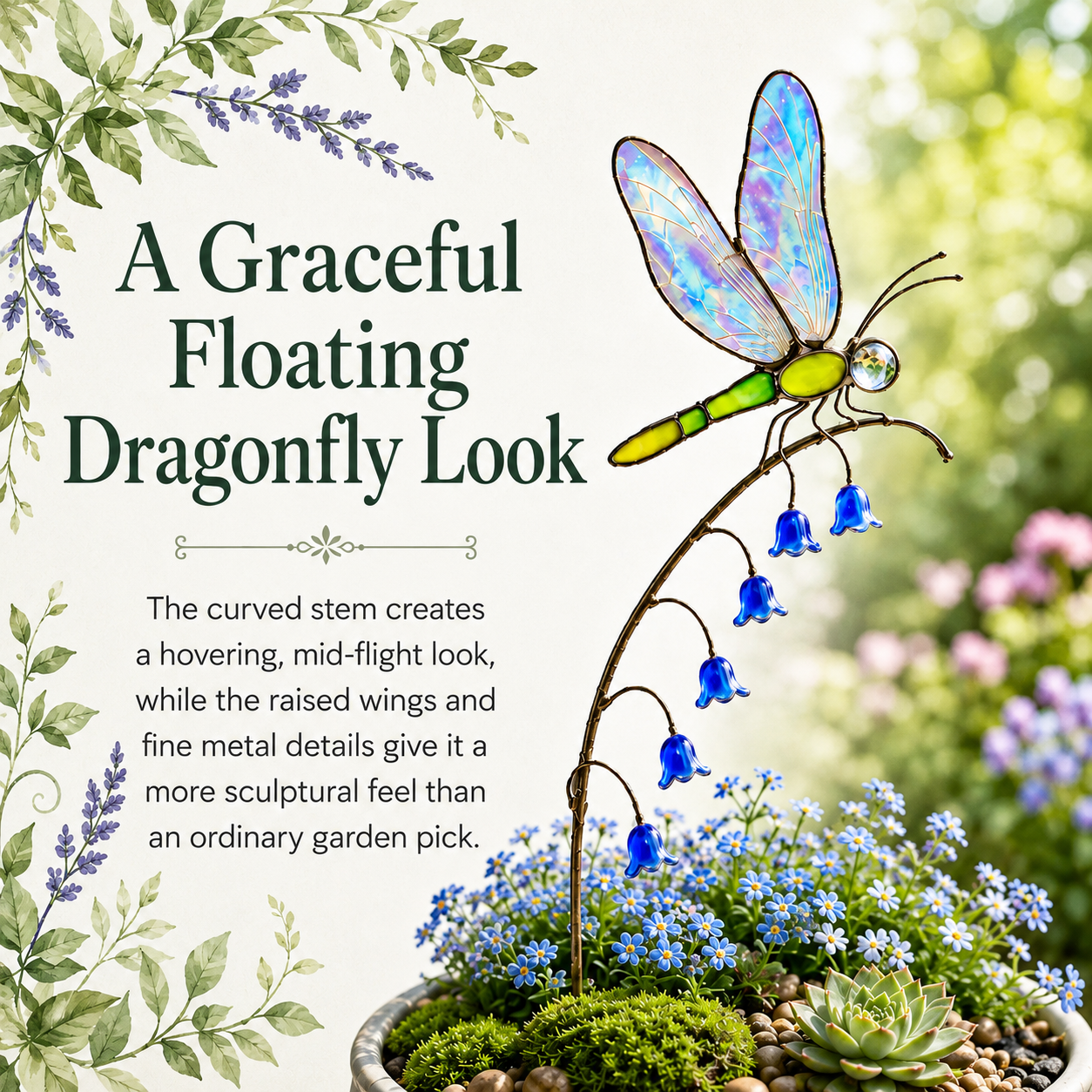 🎁Iridescent Dragonfly Garden Stake with Bluebell Accents