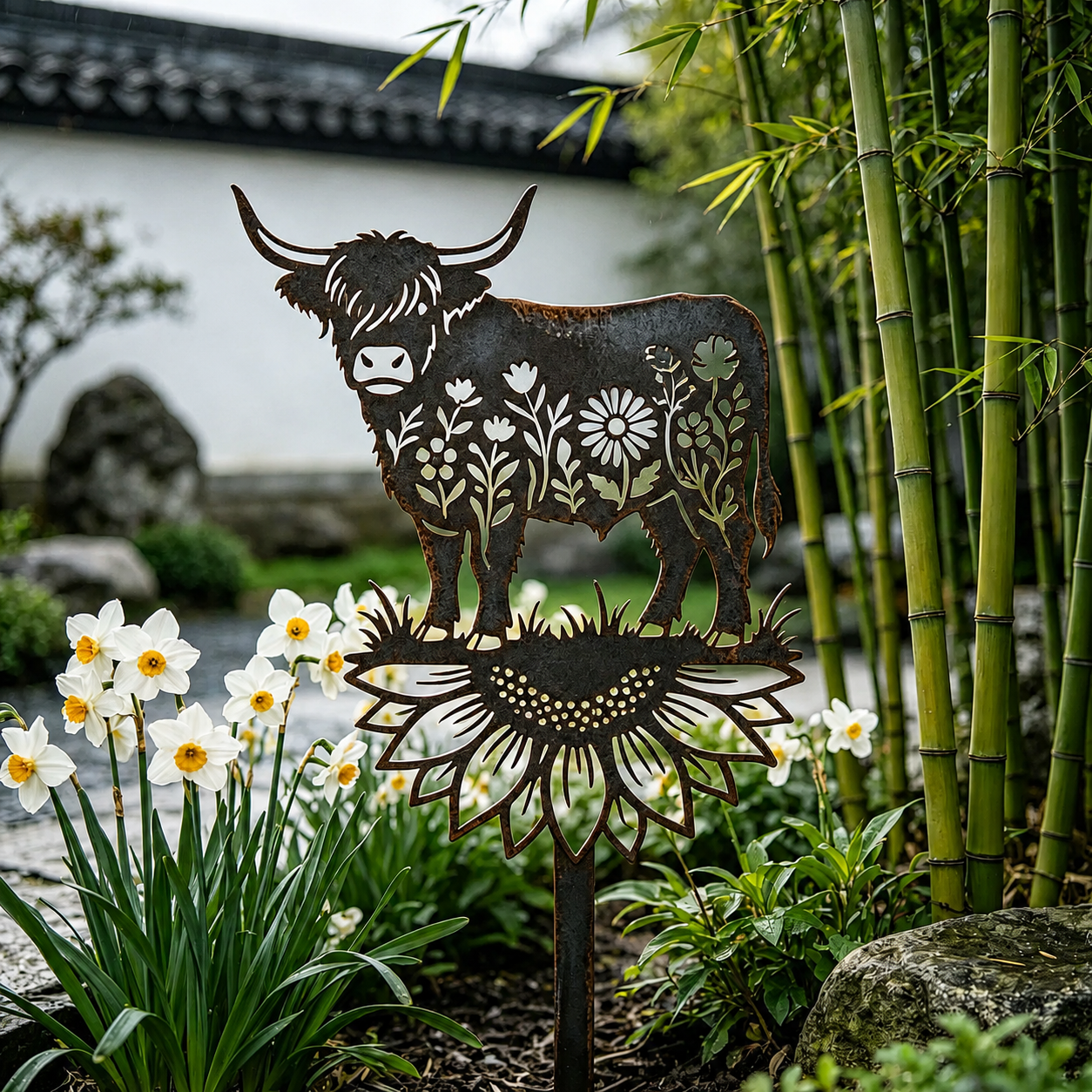 🌻🐂Highland Cow Garden Stake – Rustic Charm for Your Outdoor Space🏆