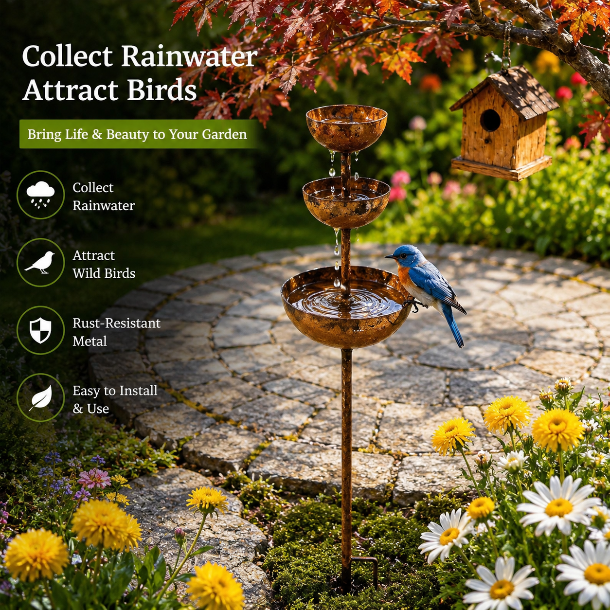 🌧️ Rain Catcher - Plant Support🐦 Metal Garden Ornament
