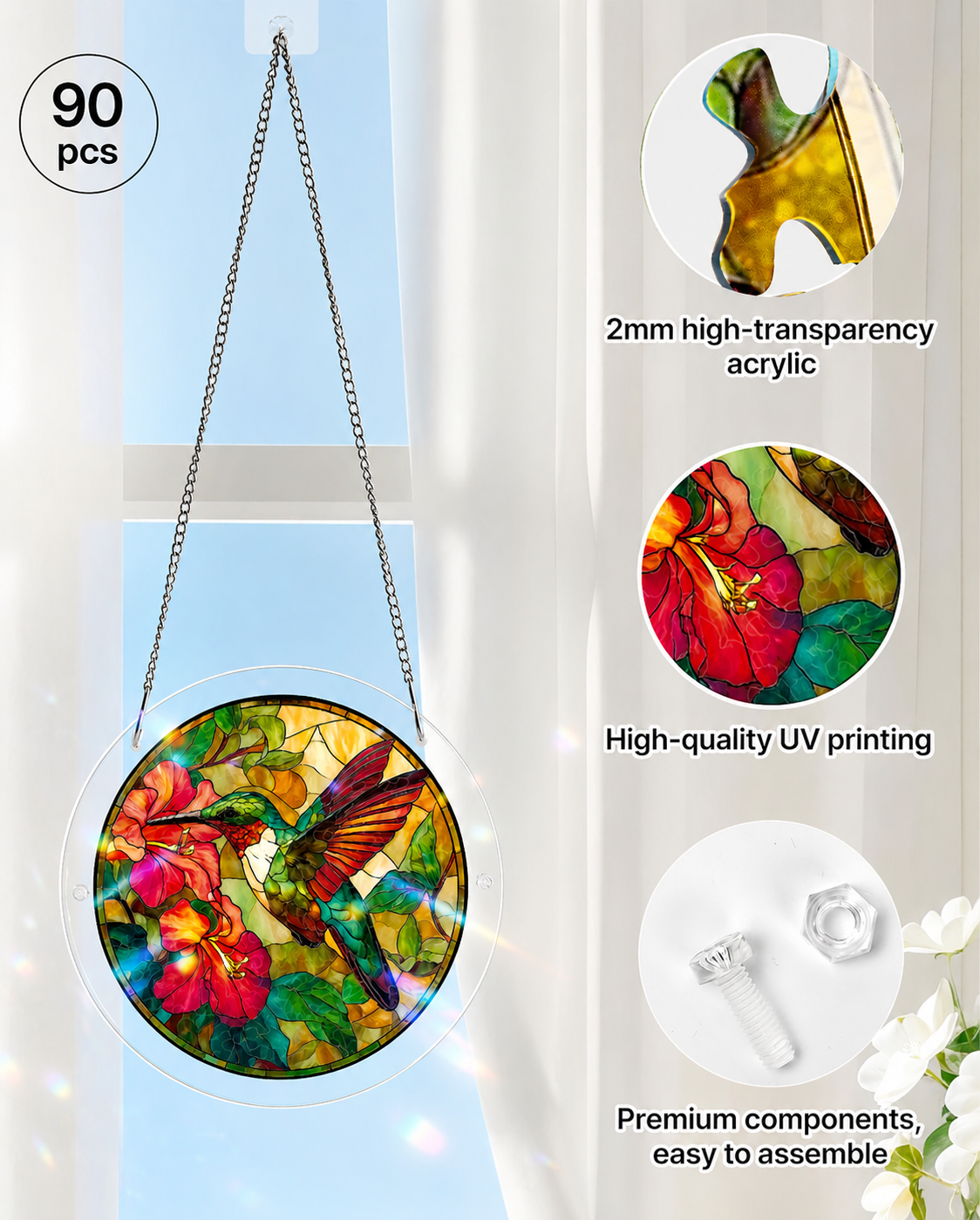 Acrylic Jigsaw Puzzle Suncatcher - Emerald Flame Hummingbird