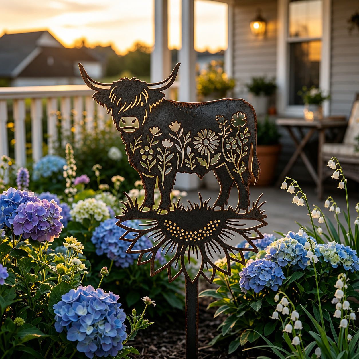🌻🐂Highland Cow Garden Stake – Rustic Charm for Your Outdoor Space🏆