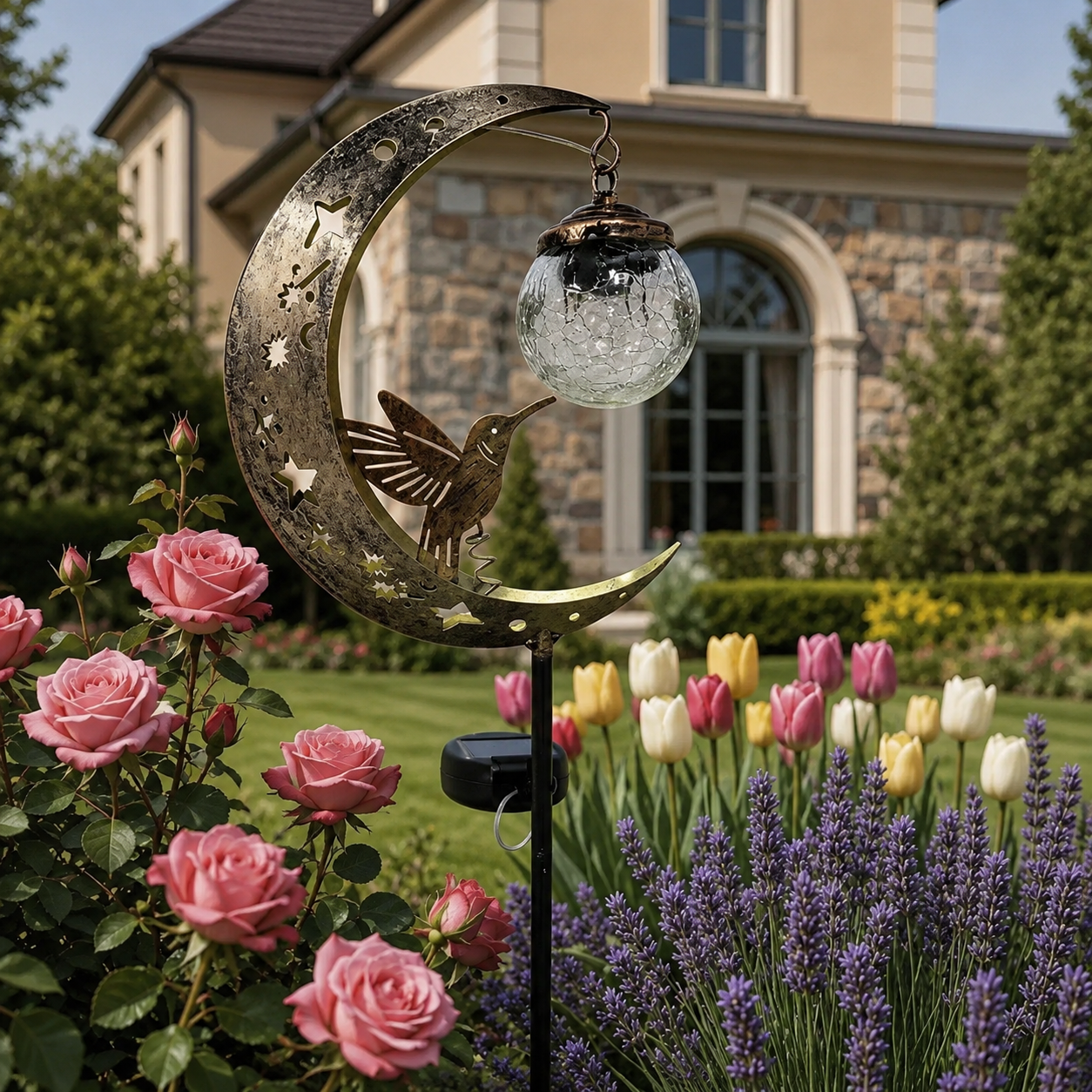 🌙✨Hummingbird Moon Solar Garden Stake Light