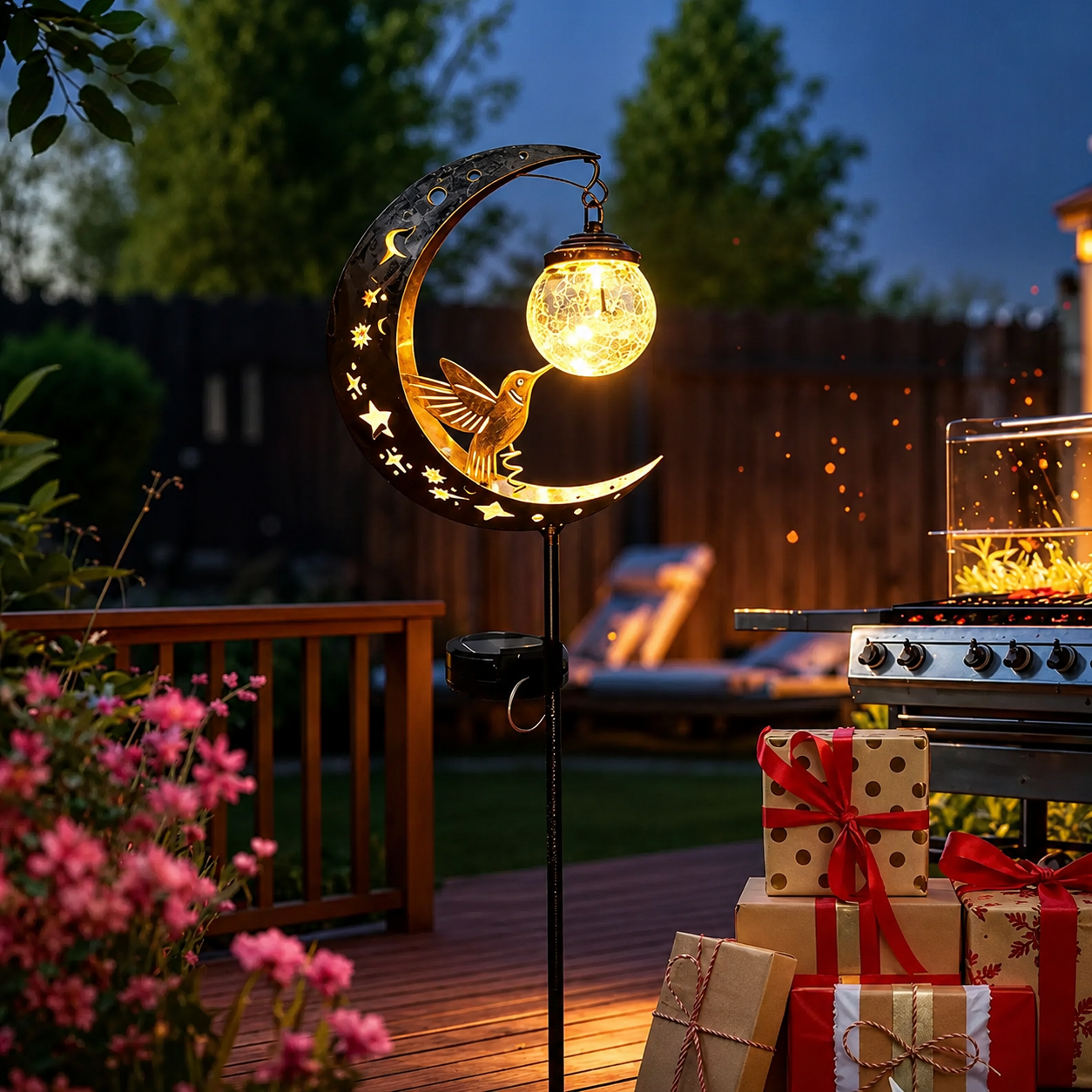 🌙✨Hummingbird Moon Solar Garden Stake Light