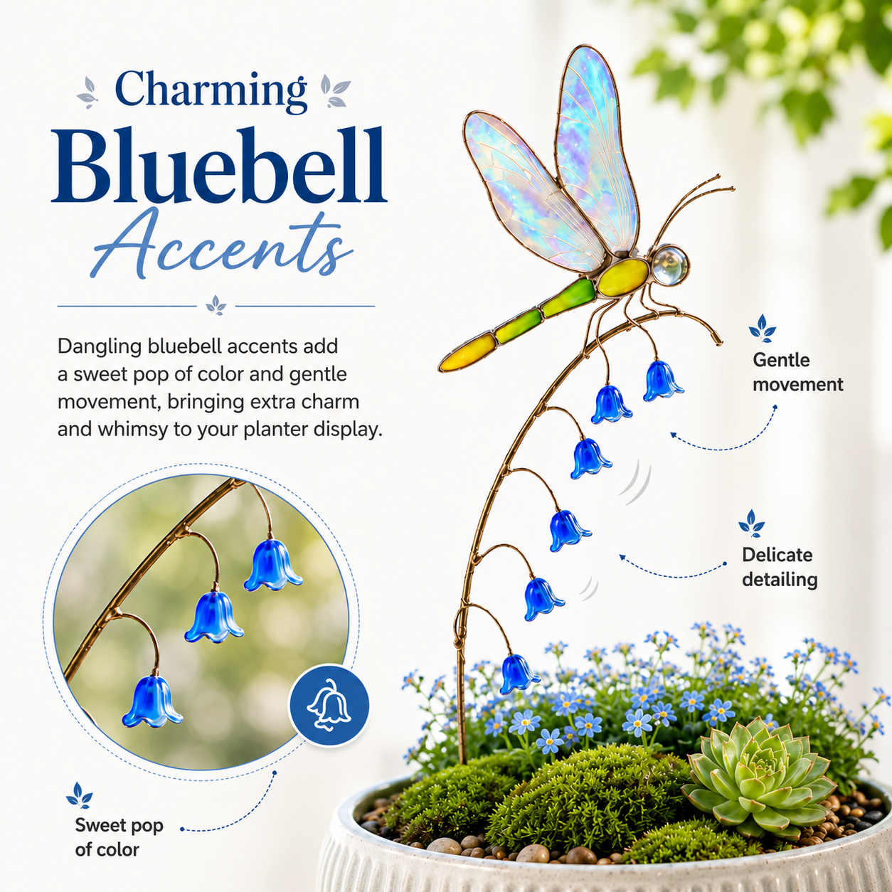 🎁Iridescent Dragonfly Garden Stake with Bluebell Accents