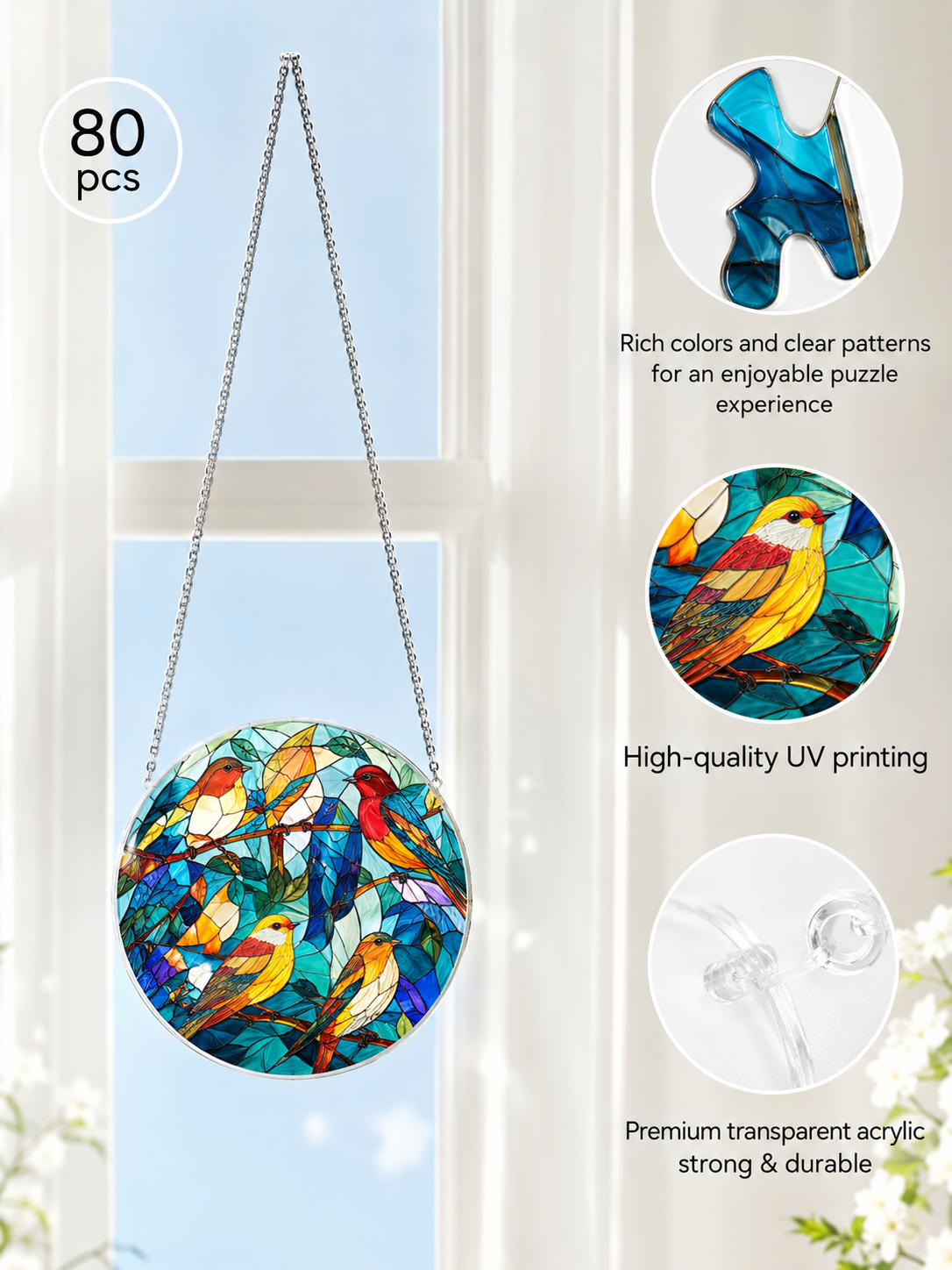 Acrylic Jigsaw Puzzle Suncatcher - Glowing Feather Haven