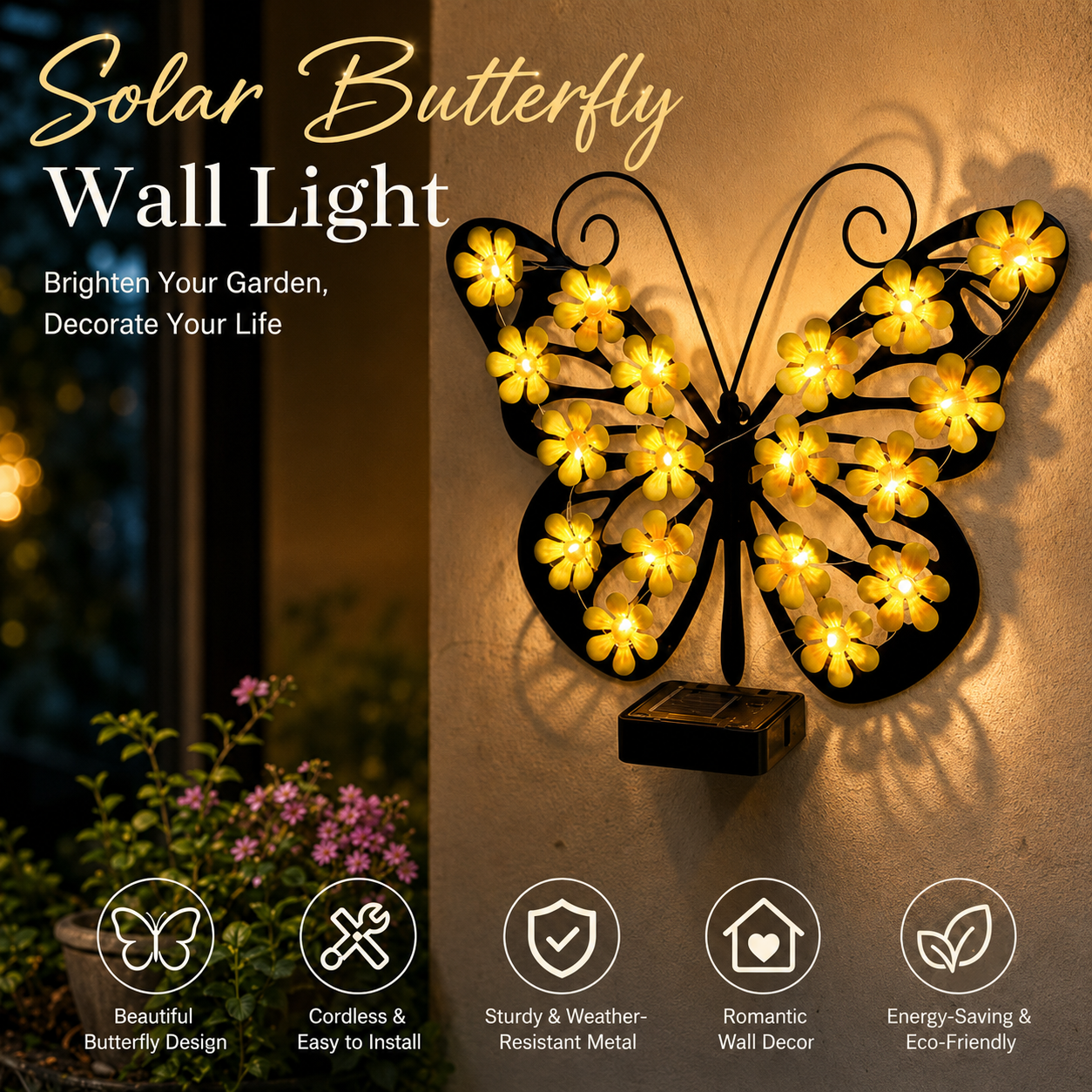 ✨Solar Lights Outdoor Metal Butterfly Wall Decor