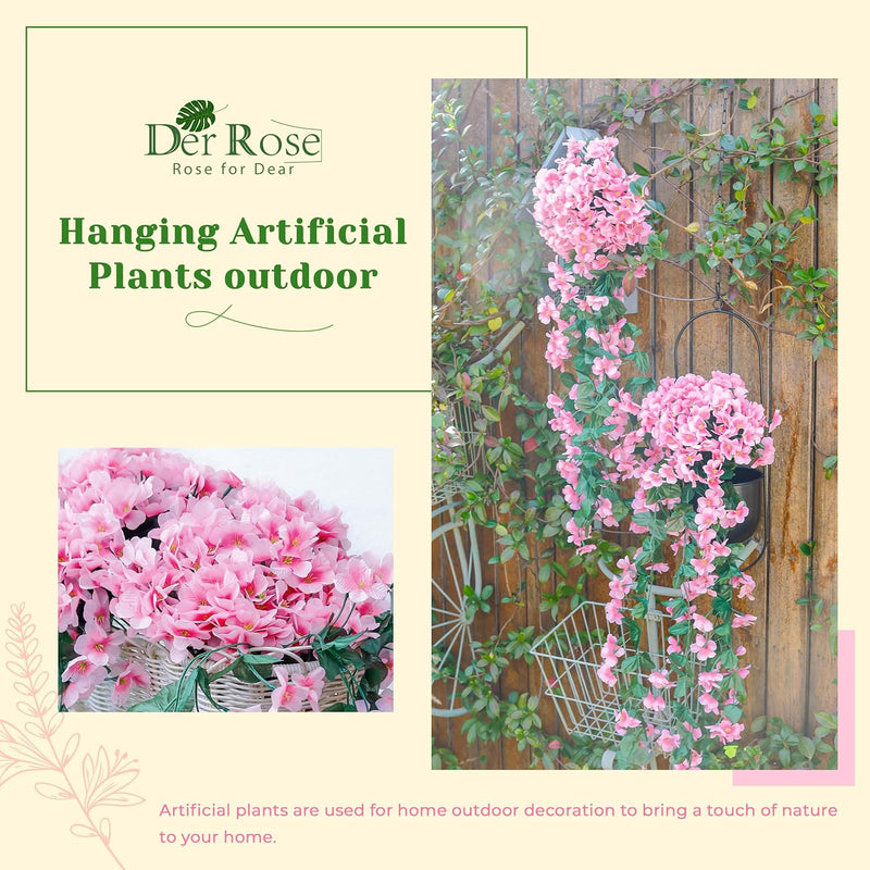 Der Rose 2 Packs Fake Hanging Plants Artificial Flowers for Outdoors Pink UV Resistant for Home Porch Balcony Garden Patio Decor
