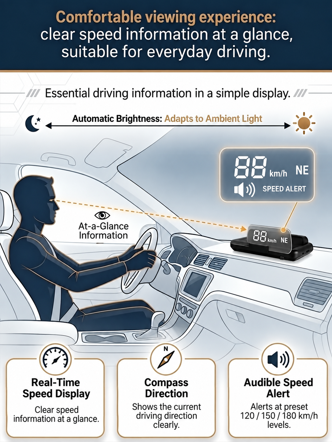 【Smart In-Car HUD Co-Pilot】Works on Sedans, SUVs, Pickups, RVs, and More! 30-Day Risk-Free Trial