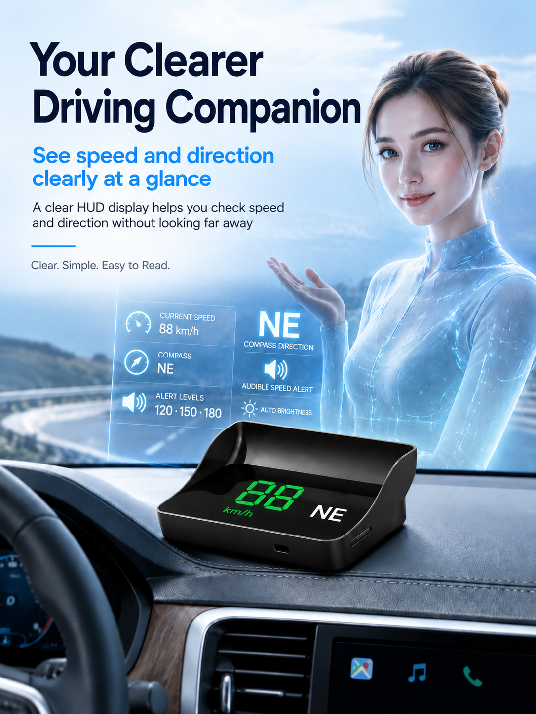 【Smart In-Car HUD Co-Pilot】Works on Sedans, SUVs, Pickups, RVs, and More! 30-Day Risk-Free Trial