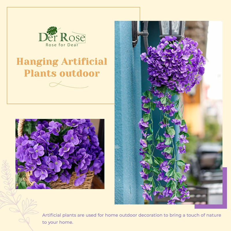 Sold out   Der Rose 2 Packs Fake Hanging Plants Artificial Flowers for Outdoors Purple UV Resistant for Home Porch Balcony Garden Patio Decor