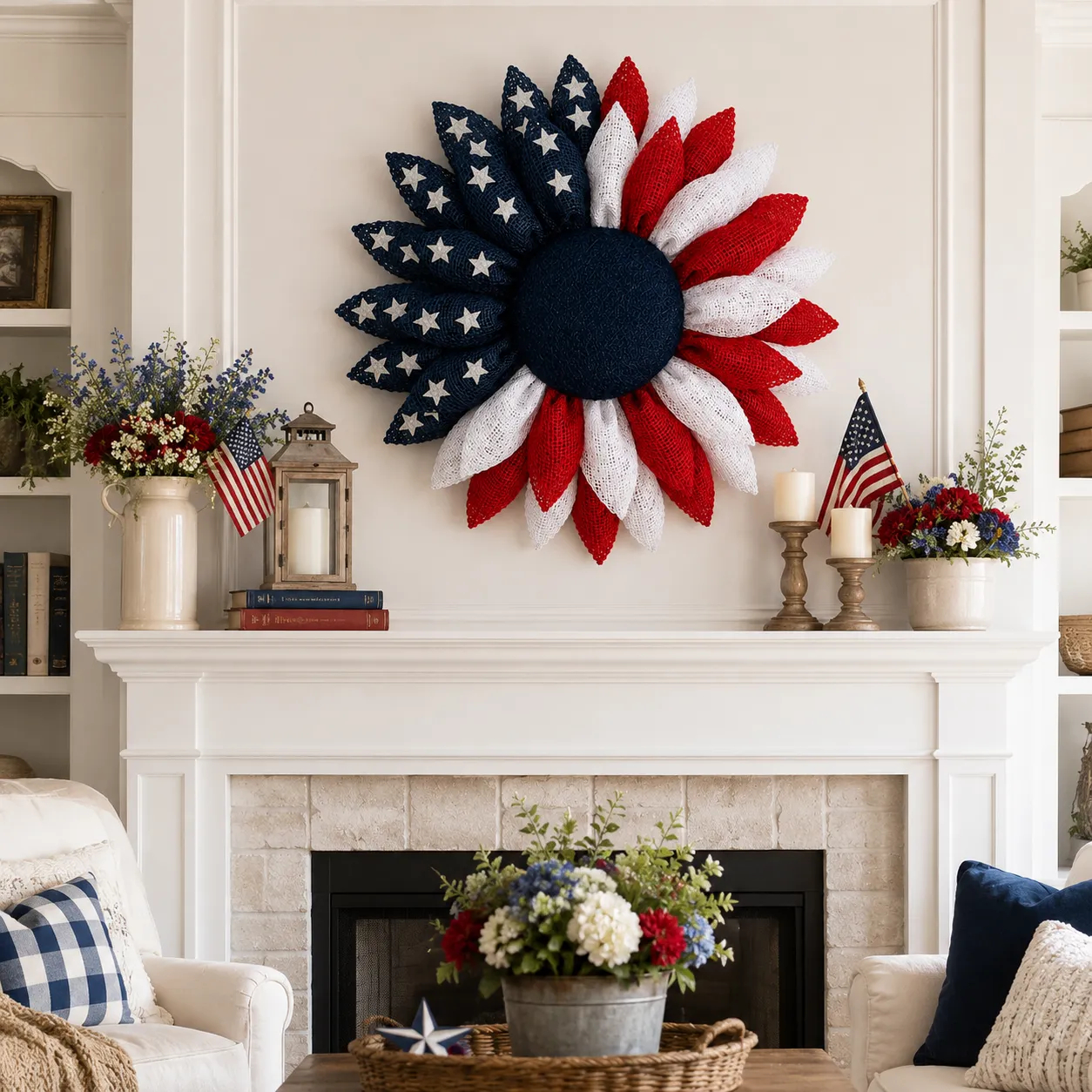 ✨Lighted Patriotic Sunflower Wreath with Remote❤️