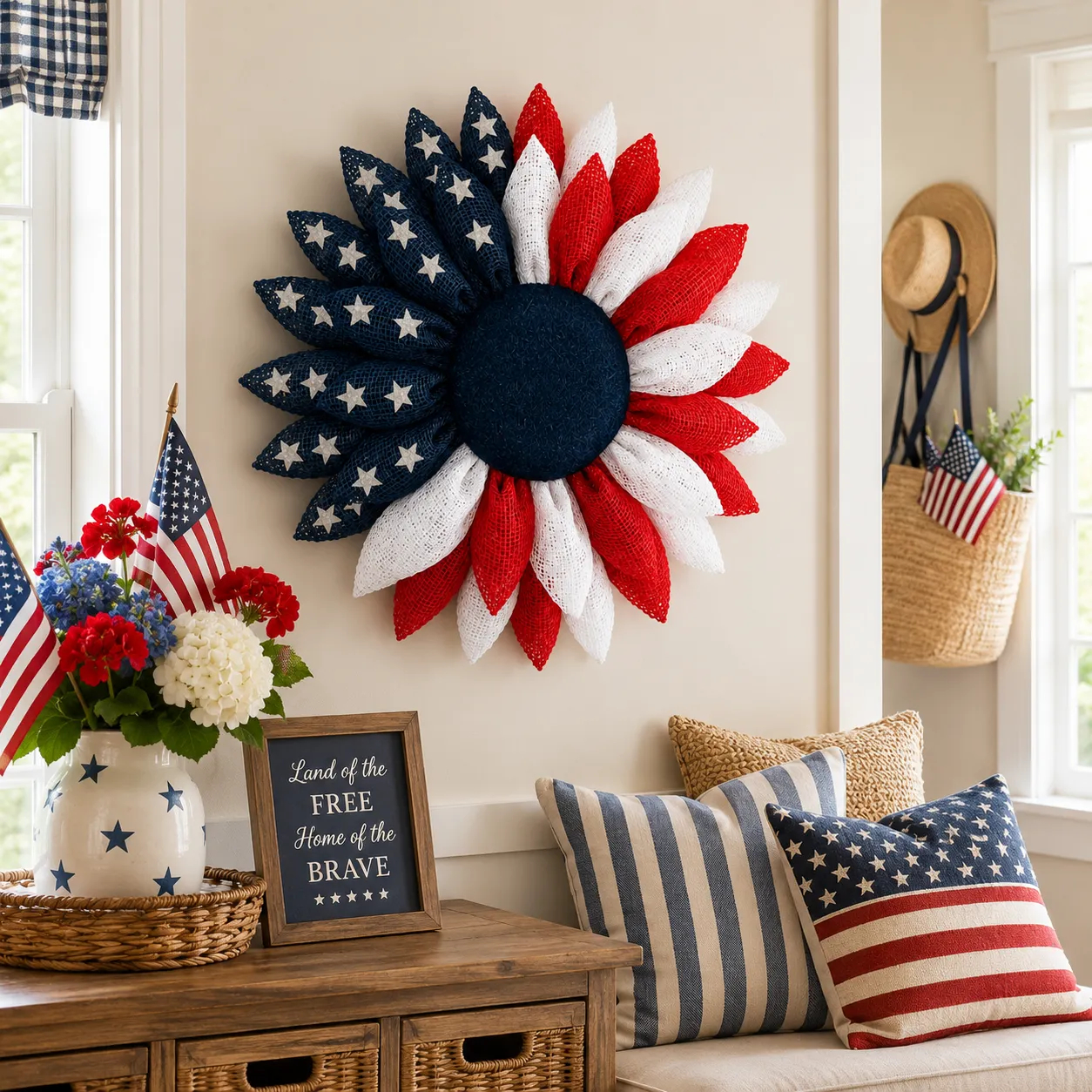 ✨Lighted Patriotic Sunflower Wreath with Remote❤️