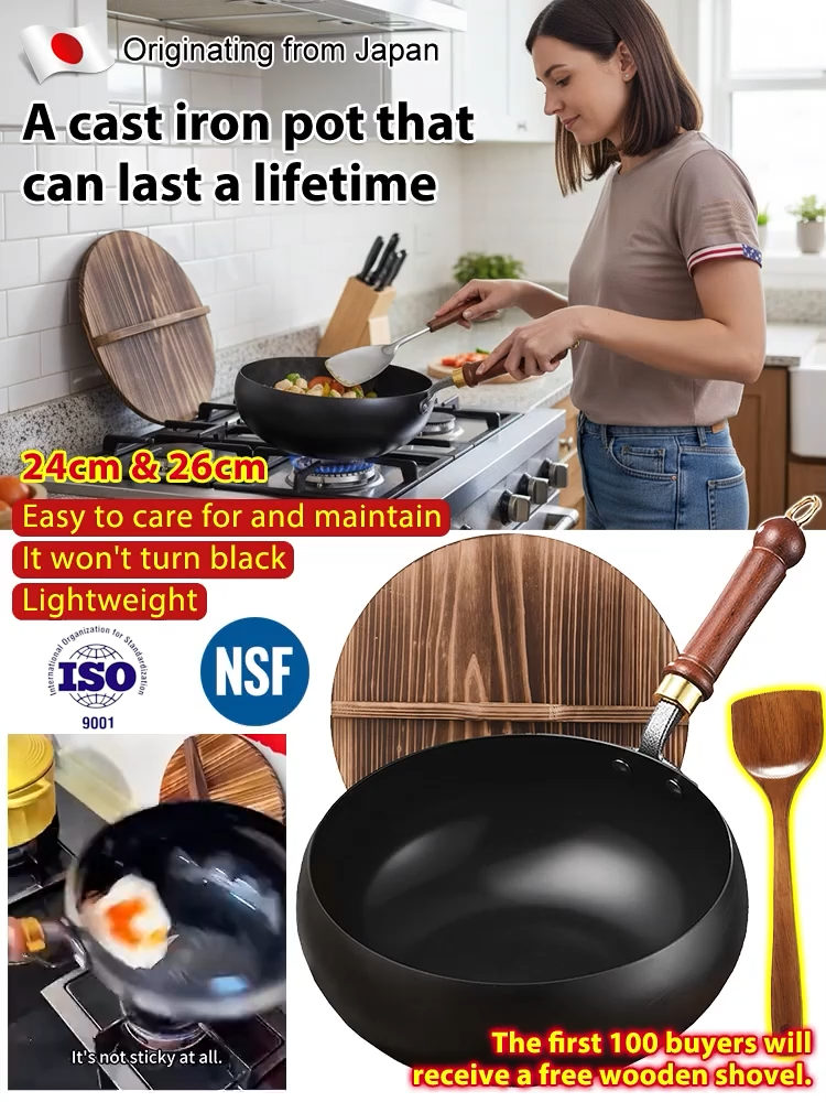 [100th Anniversary Flash Sale]Tsubame-Sanjo Masterpiece: Hand-Hammered Japanese Wok - 100% Toxin-Free & Natural Non-Stick 🇯🇵🍳80% OFF Artisan Iron Wok + FREE Rosewood Spatula & Lid 🎁📉