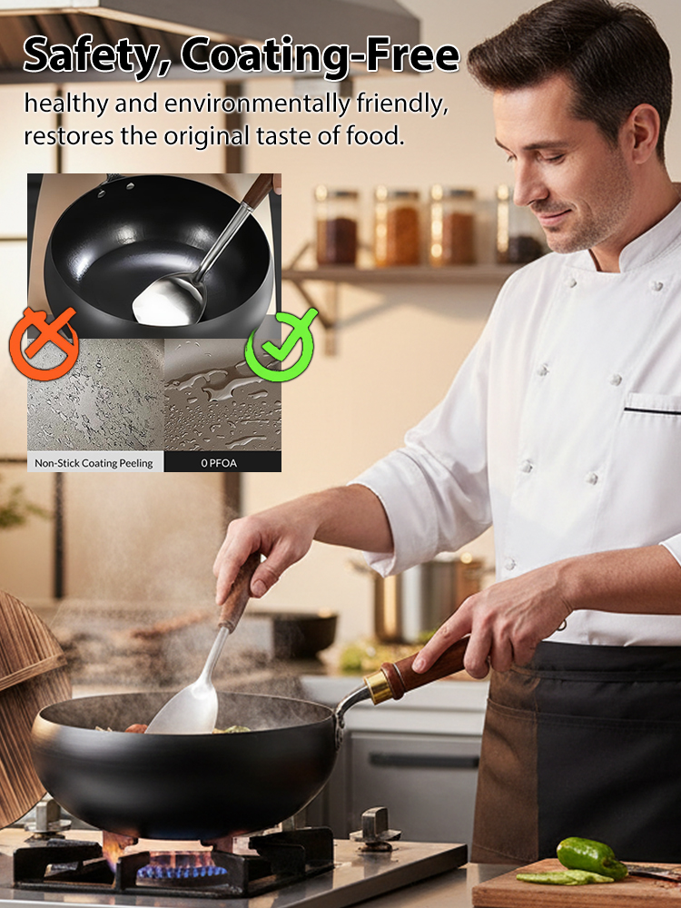 [100th Anniversary Flash Sale]Tsubame-Sanjo Masterpiece: Hand-Hammered Japanese Wok - 100% Toxin-Free & Natural Non-Stick 🇯🇵🍳80% OFF Artisan Iron Wok + FREE Rosewood Spatula & Lid 🎁📉
