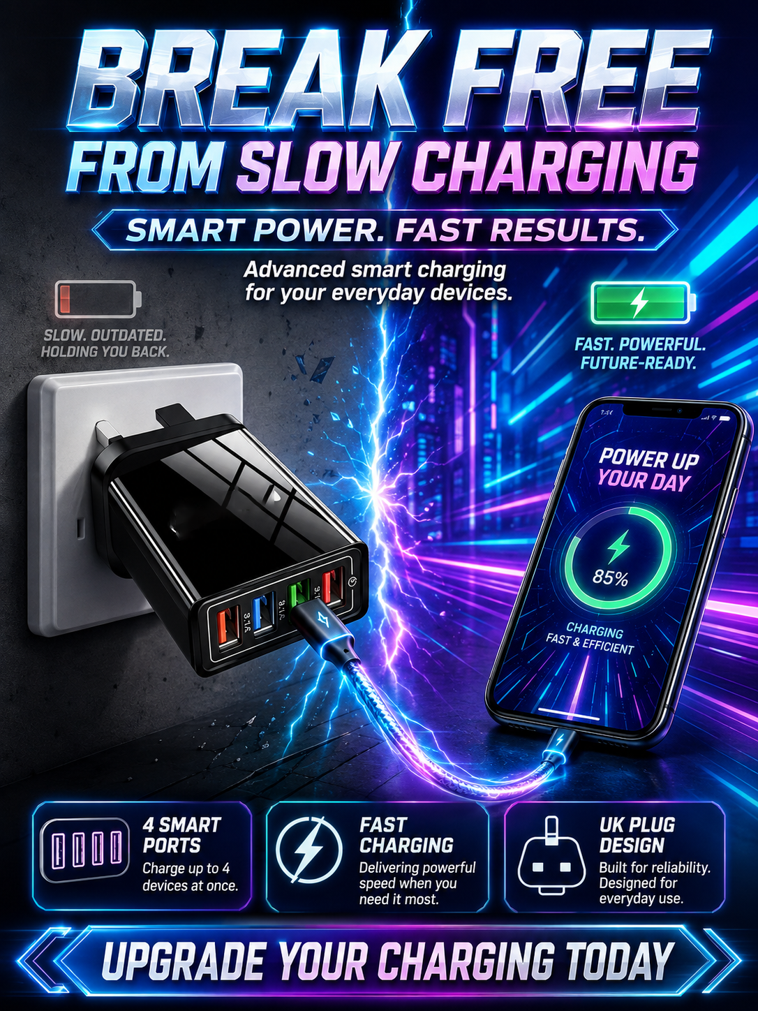 Improve Your Phone's Battery Life⚡4-in-1 Travel Charger🚀 Make your 4-year-old smartphone charge faster than a new one