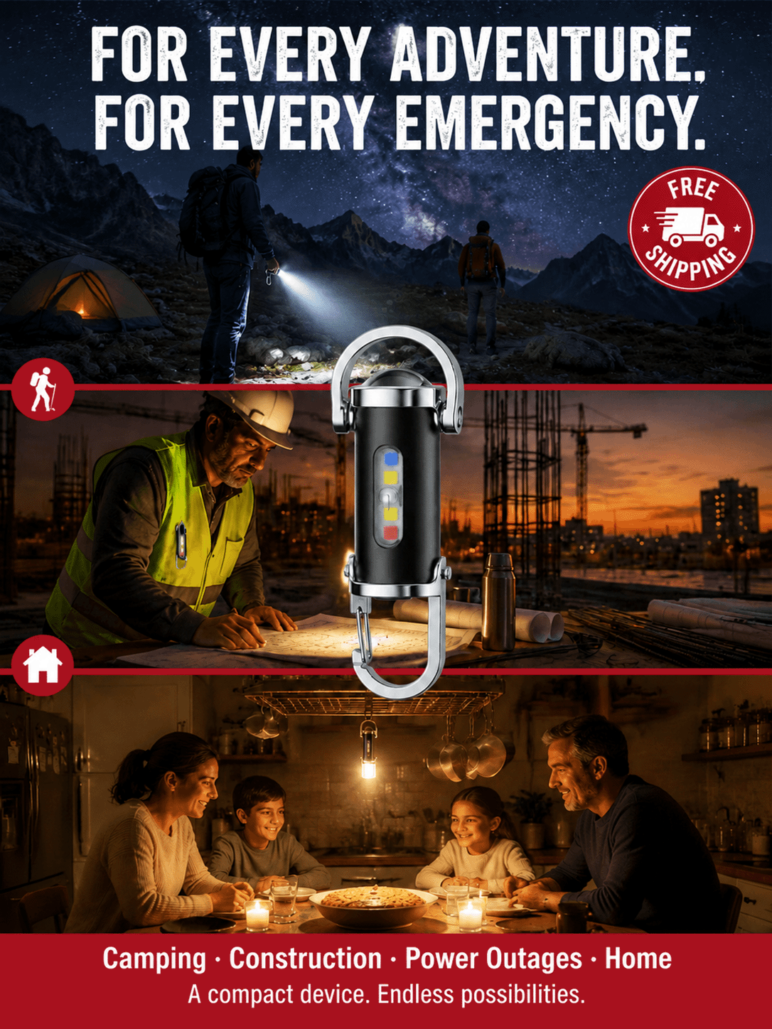 【3-in-1 Multifunction】SOS Emergency Light Flashlight【Buy 1 Get 1 Free】
