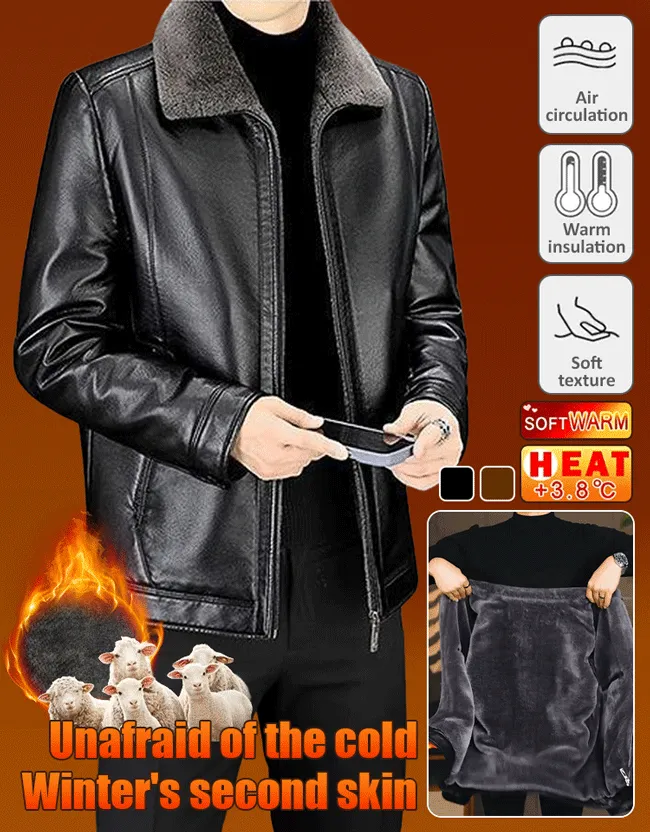 Men's leather jacket, thickened and lined with fleece , Your body temperature can rise by 5 degrees Celsius in just 1 second