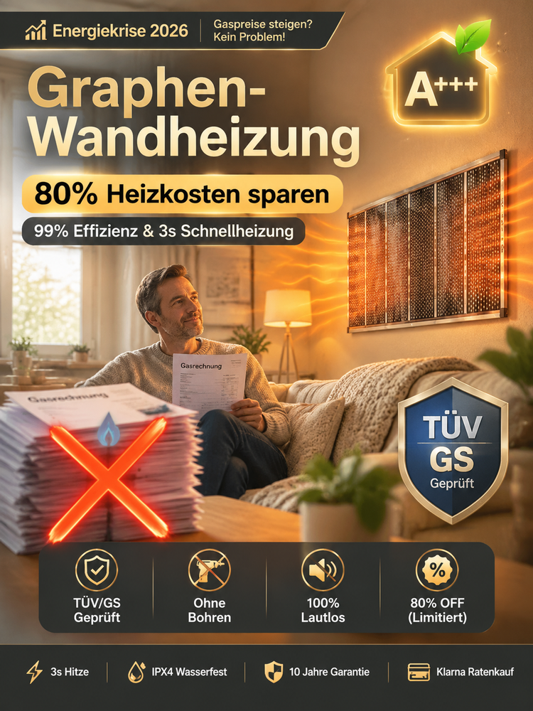 Graphen Infrarot Wandheizung🔥 | 3 Sek. Schnellheizung | A+++ Energiesparend | Ohne Bohren ☀️ | Nur 1 kWh pro Nacht | 20 Min. Schnellaufheizung🏠