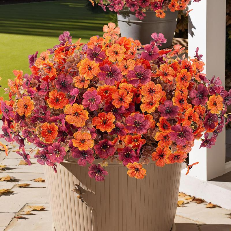 8 packs Artificial Flowers for Outdoor Decoration,Faux Daisy Flowers for Fall  Decor,Realistic Eucalyptus Leaves Silk Mums Fake Plants for Garden Pot,Front Porch,Courtyard,Patio,Lawn