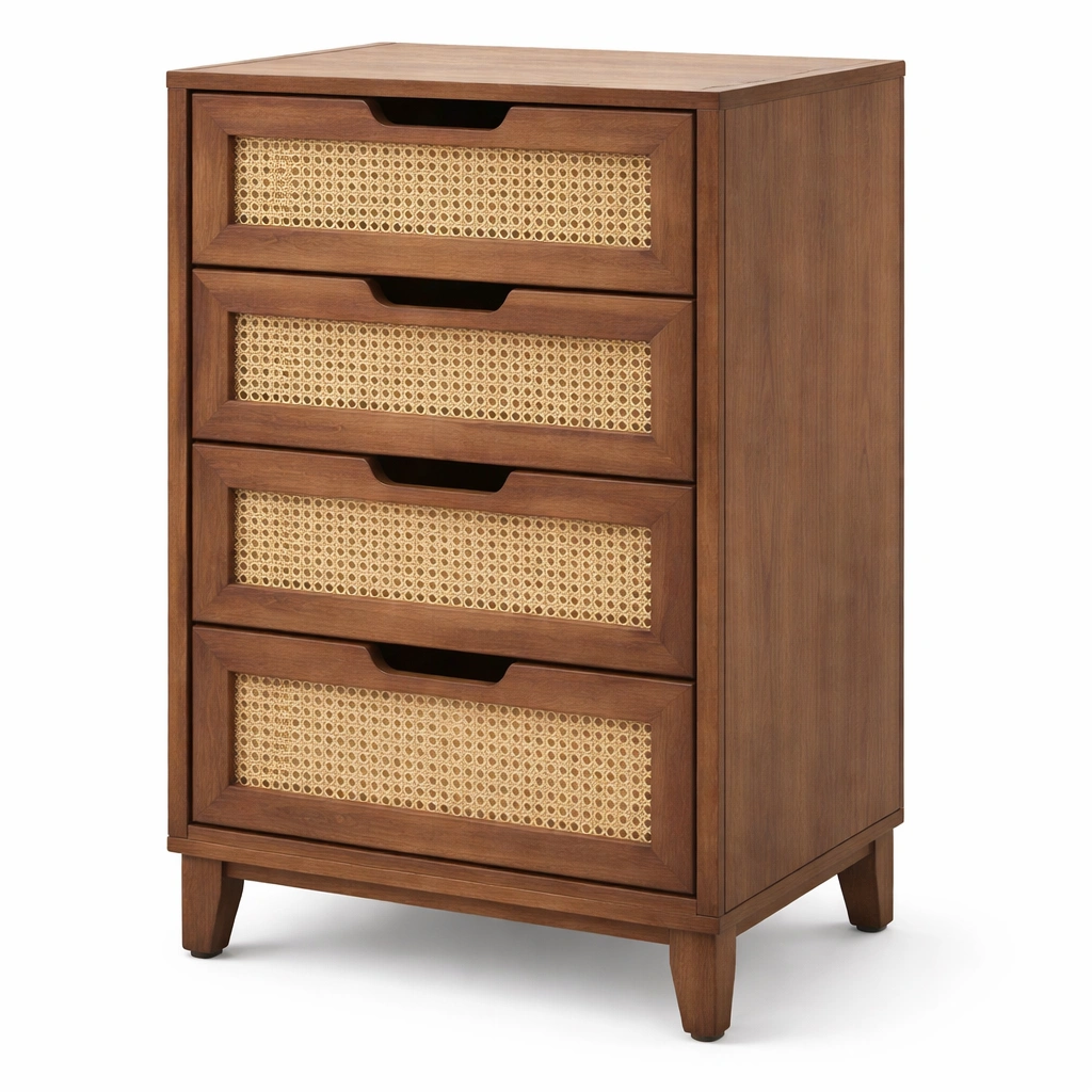 Cajonera de madera y ratán de 4 cajones 102x60x40 cm-LIVCORA