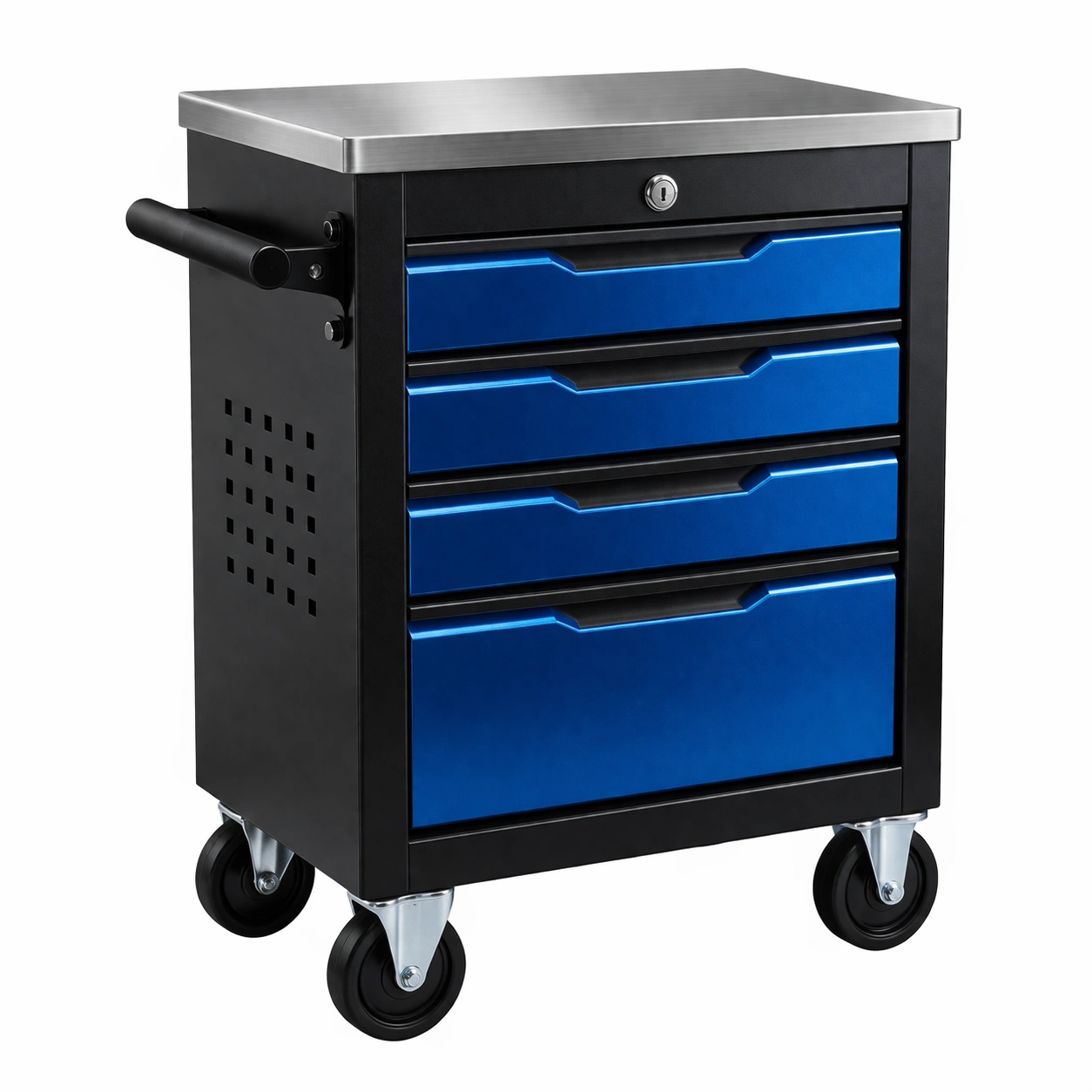 Carro de herramientas con cajones de metal azul y negro-LIVCORA