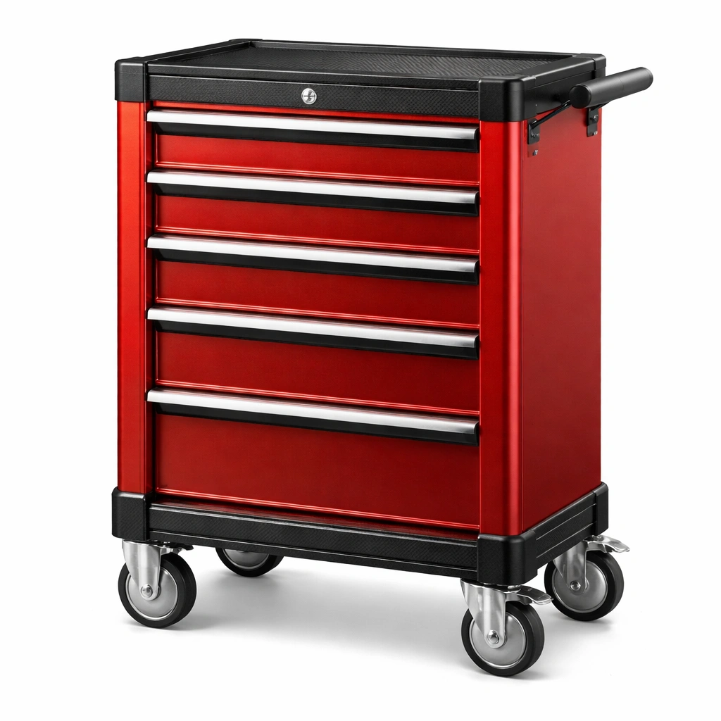 Carro de herramientas de metal rojo con 5 cajones-LIVCORA