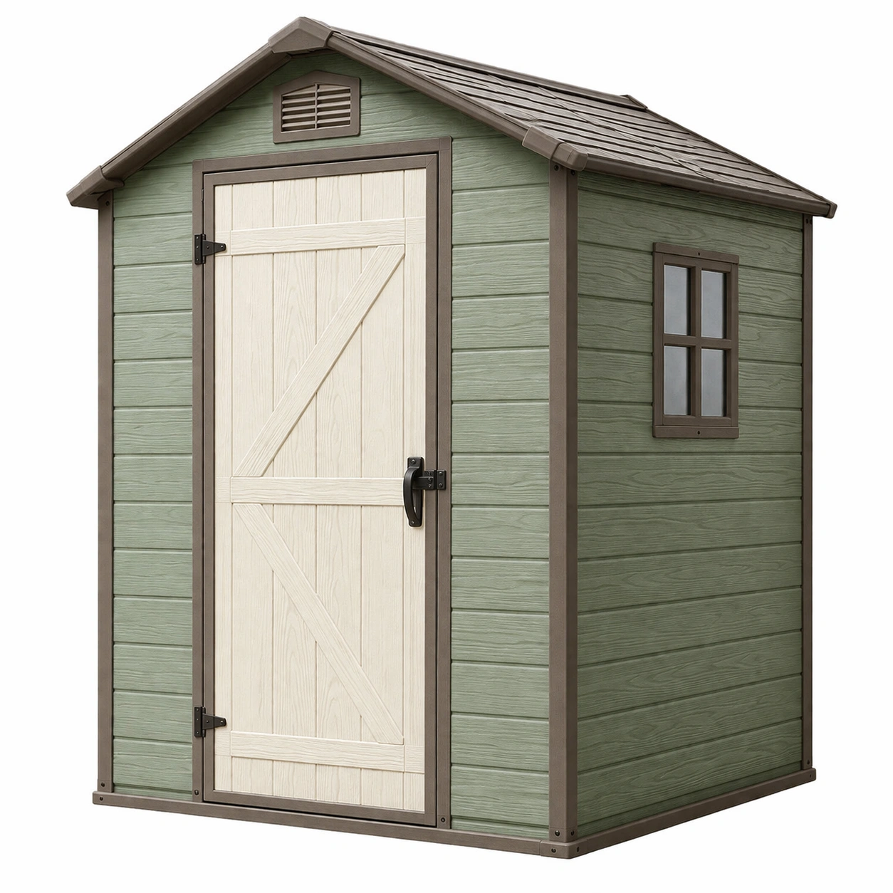 Cobertizo de jardín de resina verde y beige 185x152x226 cm-LIVCORA