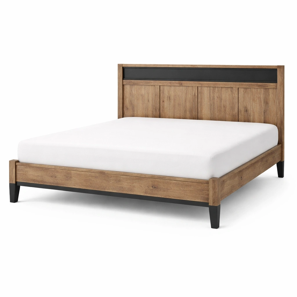 Estructura de cama doble de madera aglomerada roble y negro-LIVCORA