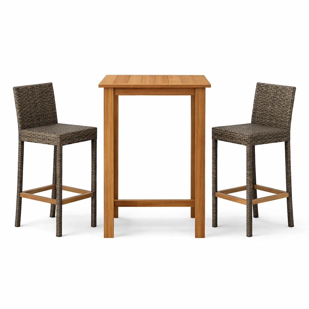 Juego de bar de mesa y sillas de madera y ratán sintético marrón-LIVCORA