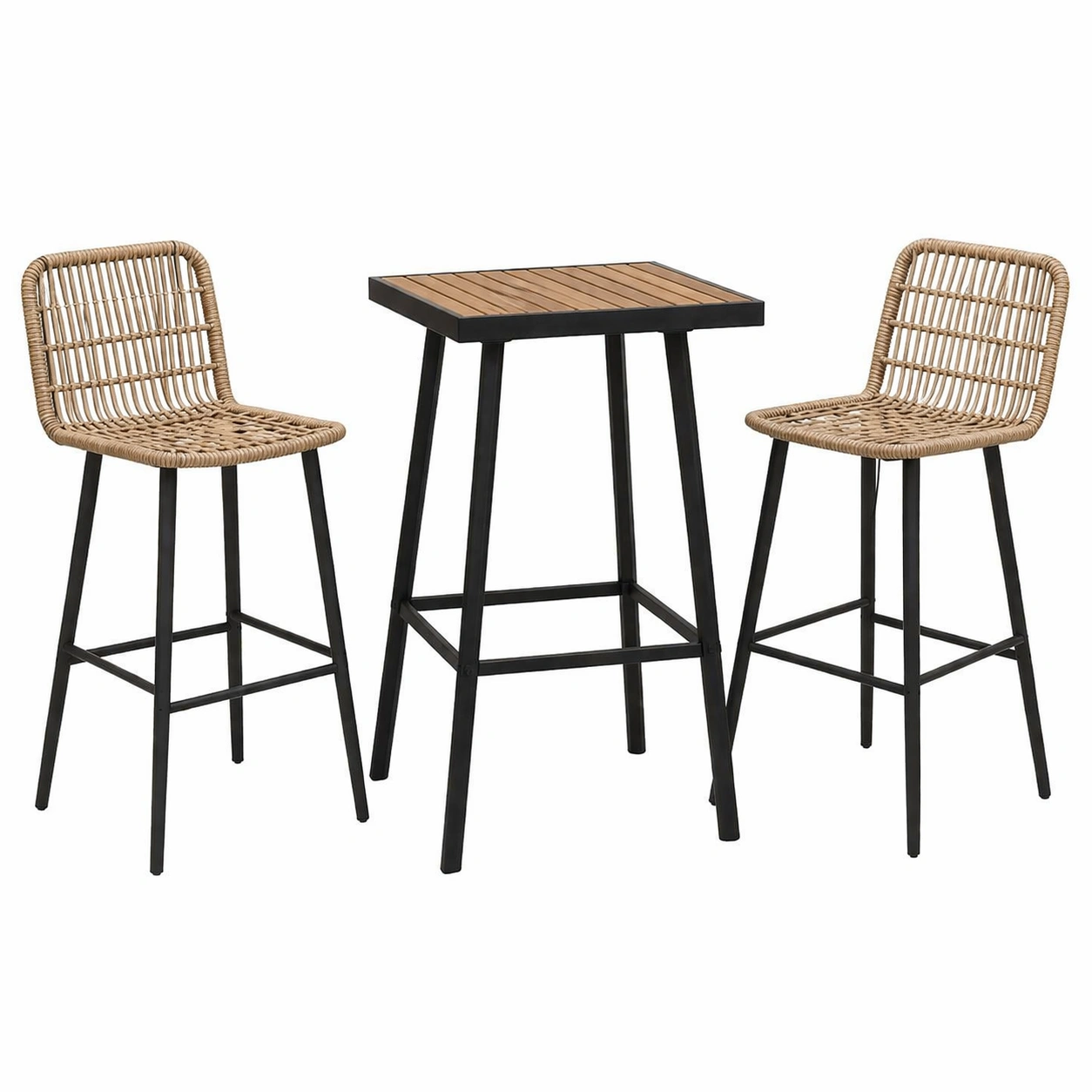 Juego de bar de mesa alta y sillas de acero y ratán sintético para exterior-LIVCORA