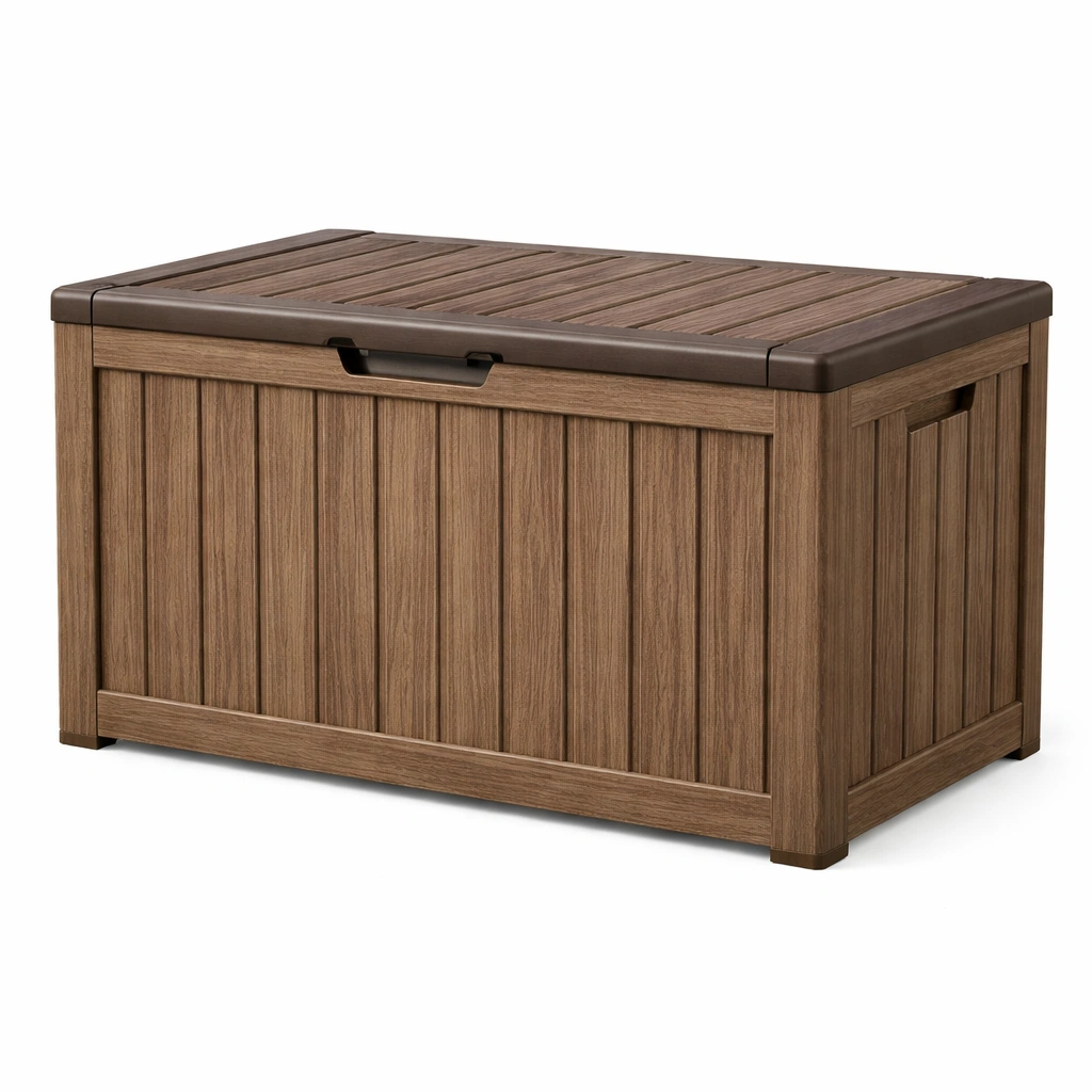 Arcón de almacenamiento para jardín de resina plástica marrón 117x45x60 cm-LIVCORA