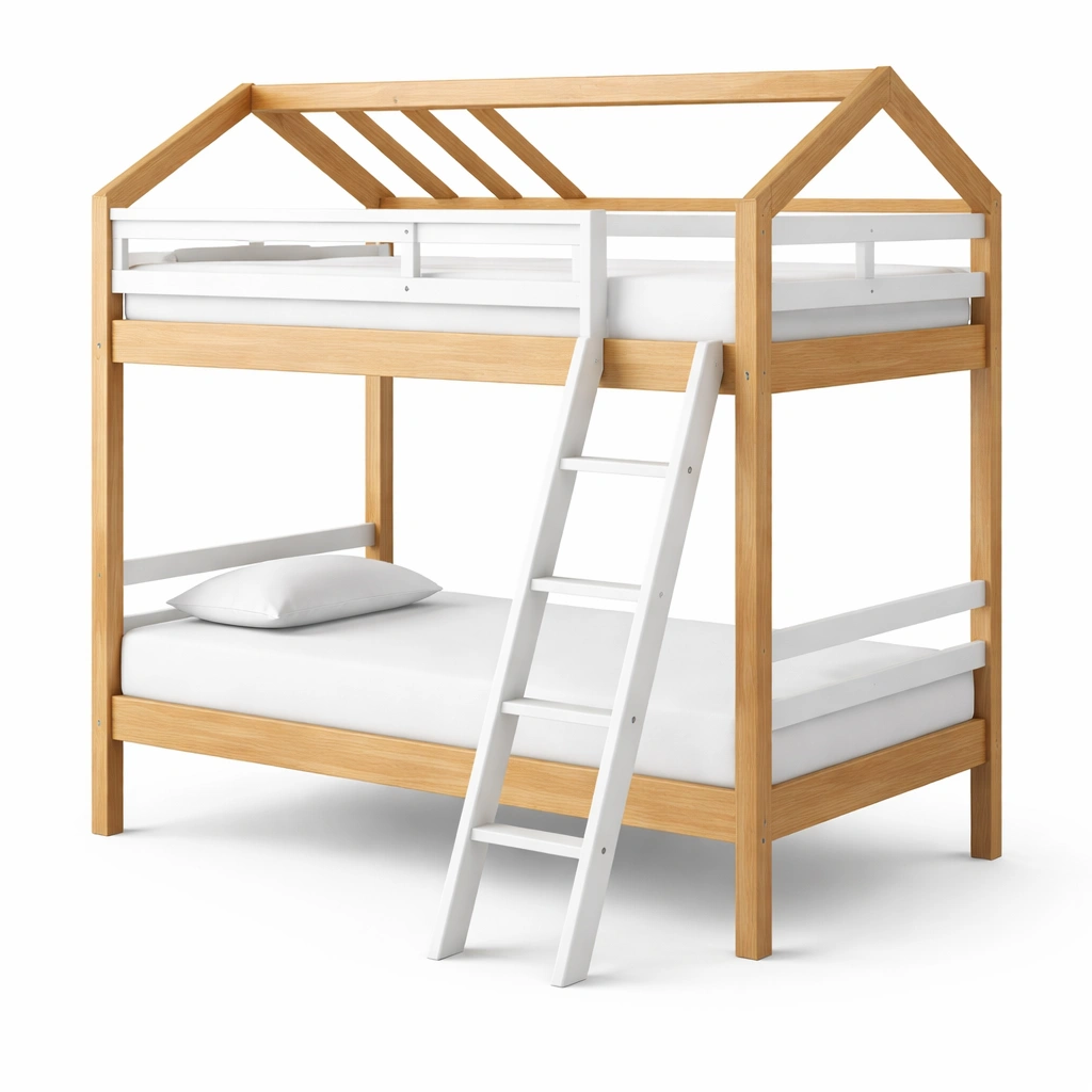 Litera infantil de madera con forma de casa y escalera 203x96x160 cm-LIVCORA