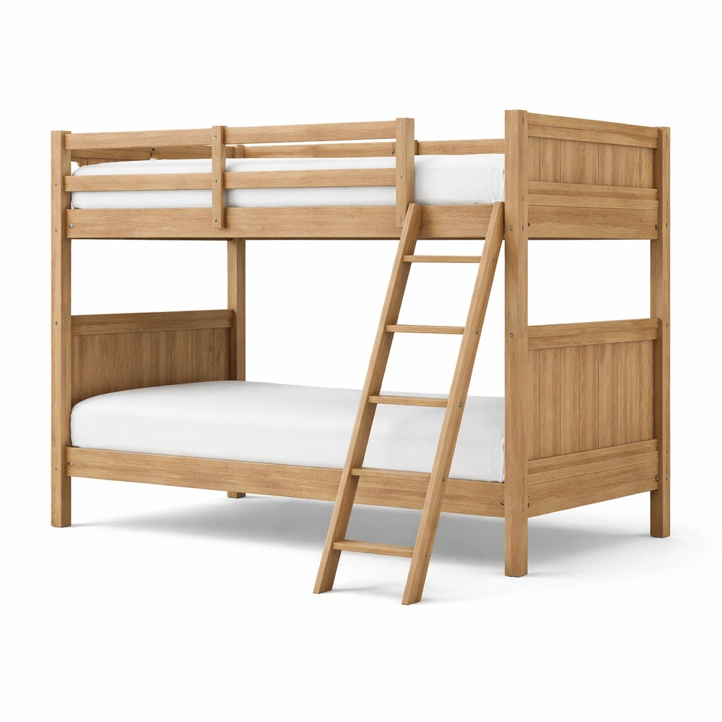 Litera de madera con escalera y barandales-LIVCORA