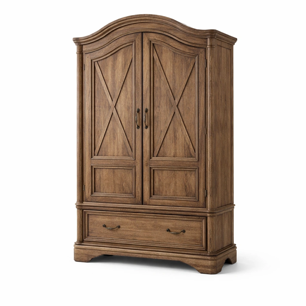 Armario de madera de roble con puertas dobles y cajón-LIVCORA