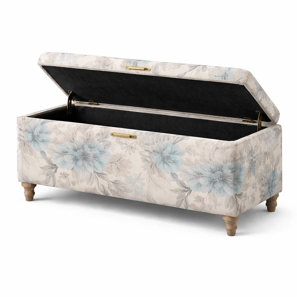 Banco con almacenamiento tapizado en tela de poliéster con estampado floral 120x40x45 cm-LIVCORA