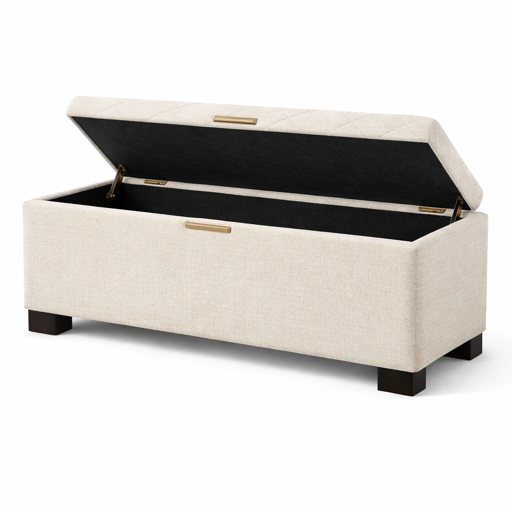 Banco con almacenamiento de lino con patas de madera 120x40x45 cm-LIVCORA