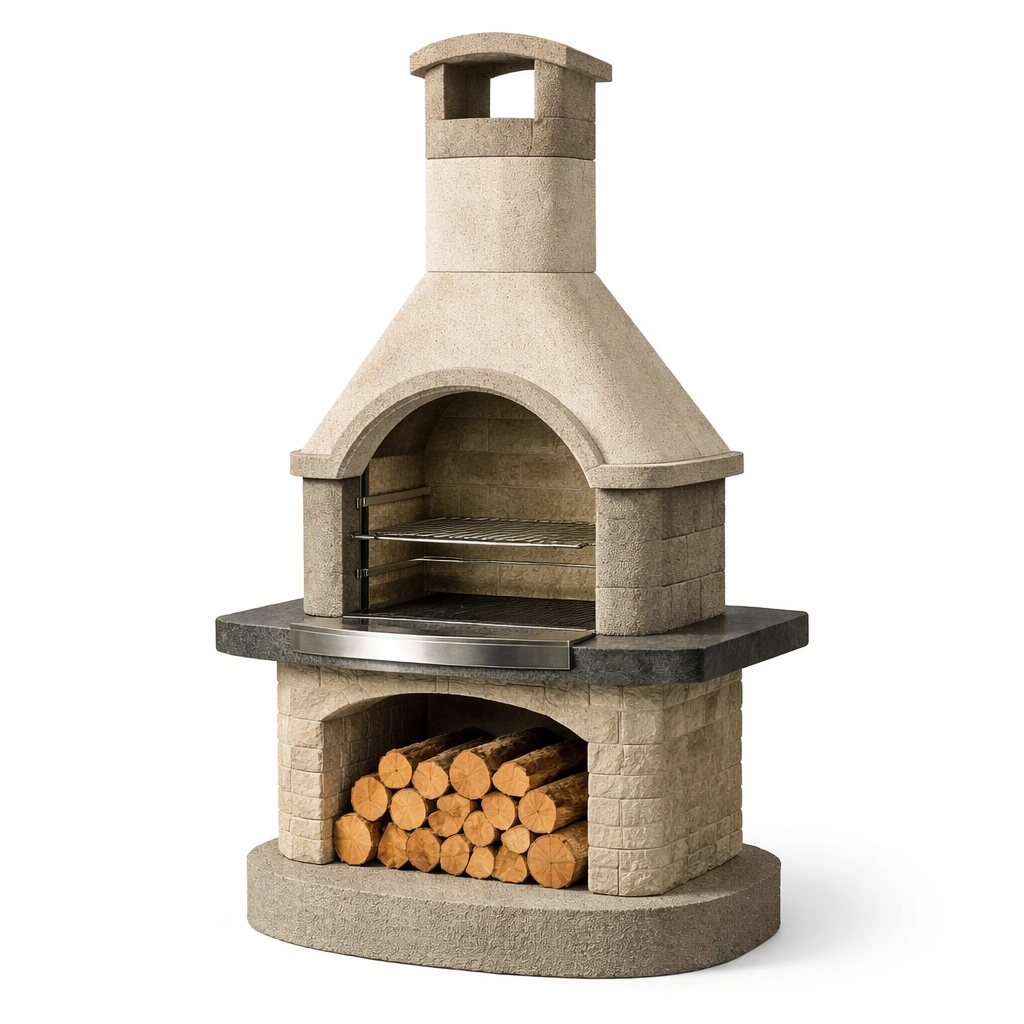 Barbacoa de piedra refractaria con chimenea integrada-LIVCORA