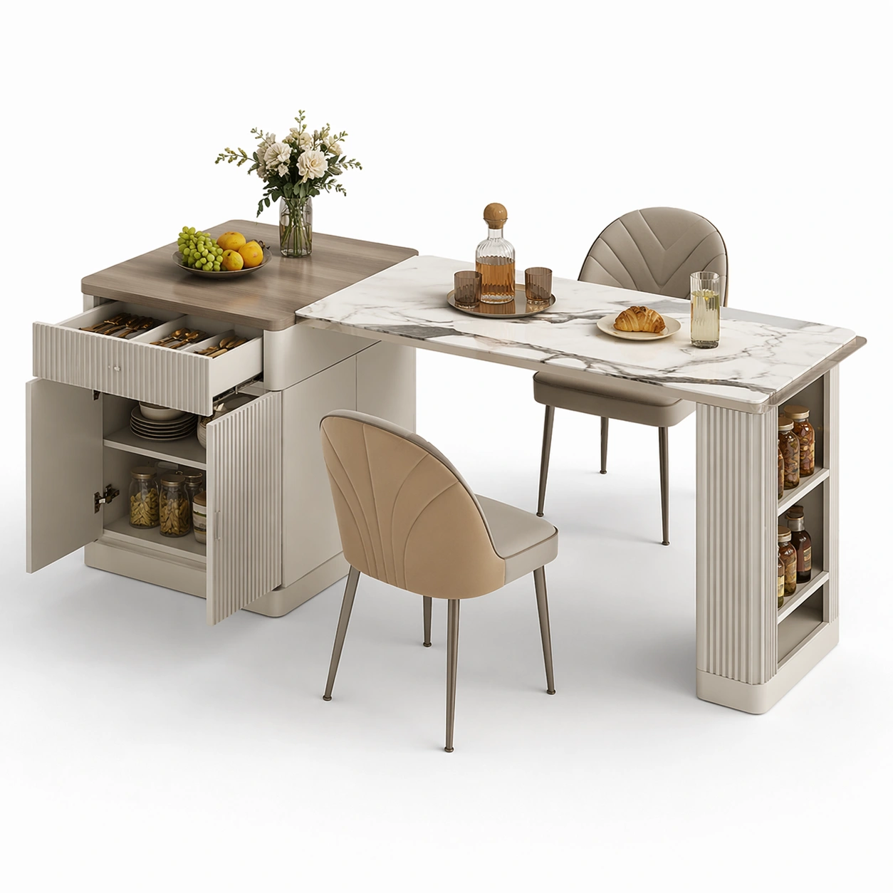 Erweiterbarer Esstisch Weiß Beige-domnira