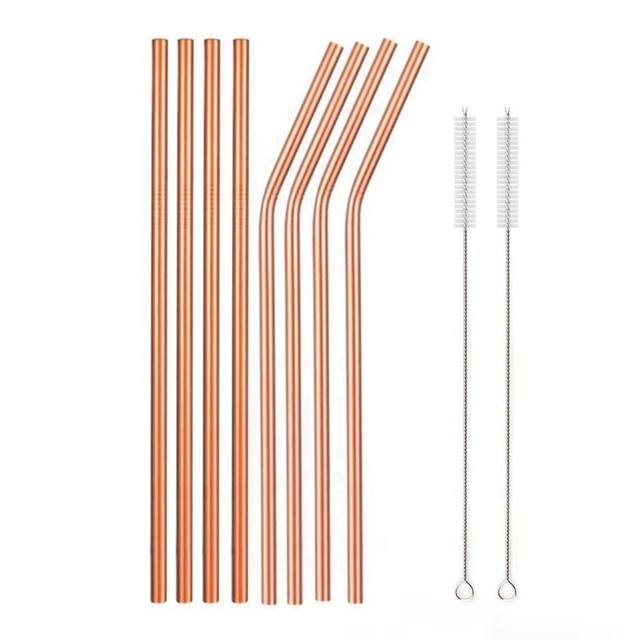 Stainless Steel Color Reusable Metal Straws Set with Cleaner Brush-Grand Kitchen