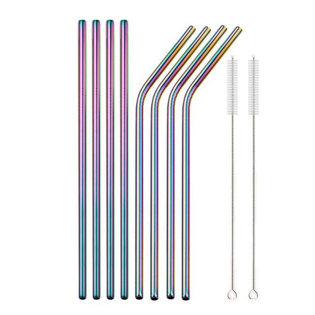 Stainless Steel Color Reusable Metal Straws Set with Cleaner Brush-Grand Kitchen