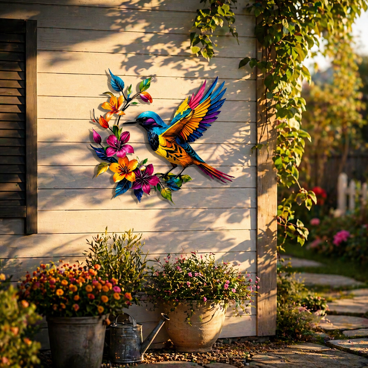 Hummingbird Bloom Metal Wall Art