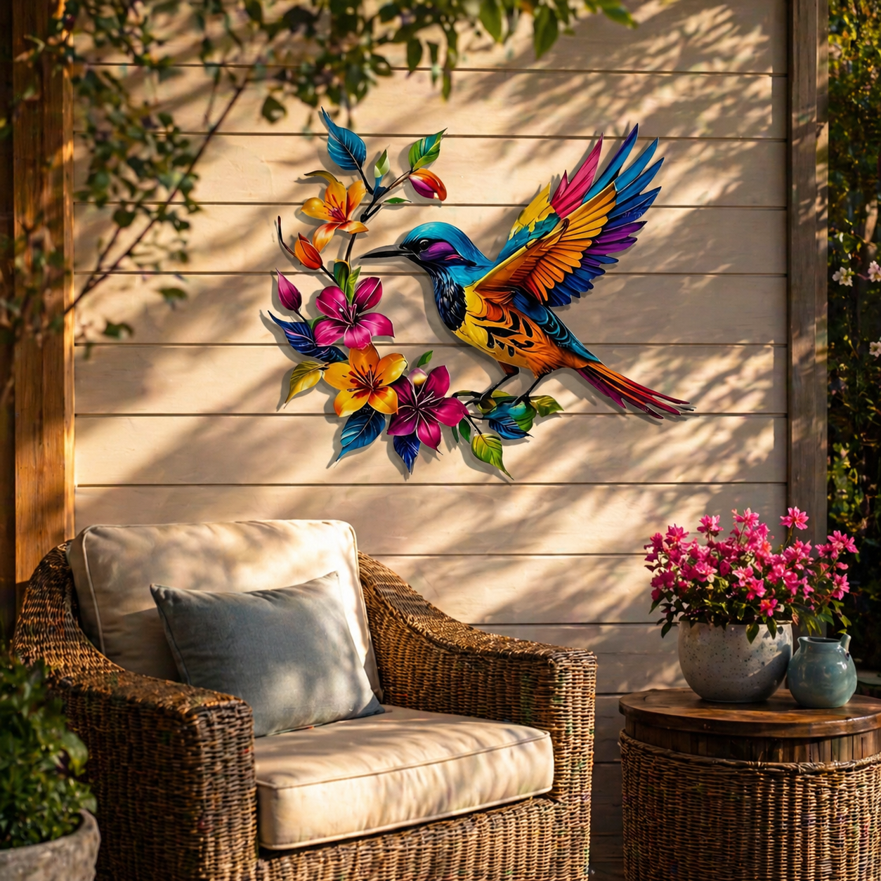 Hummingbird Bloom Metal Wall Art