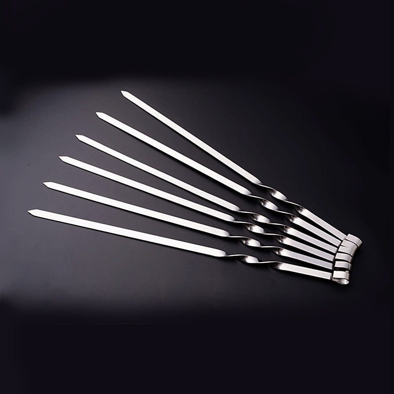 BBQ Skewers Flat Kebob Barbecue Skewer Long Meat Grill Needle Sticks-Grand Kitchen