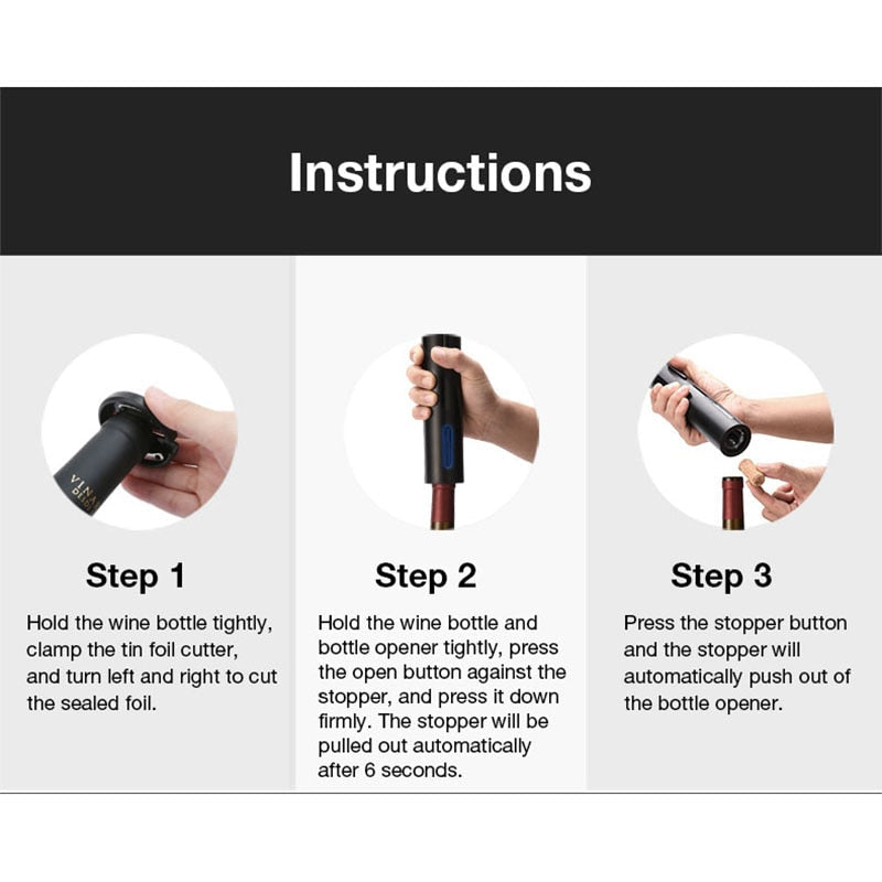 Automatic Corkscrew Wine Bottle Opener with USB Charging Cable Suit-Grand Kitchen