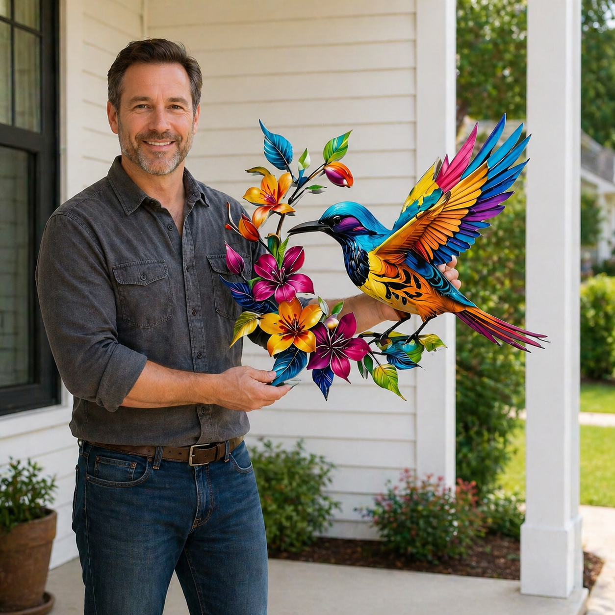 Hummingbird Bloom Metal Wall Art