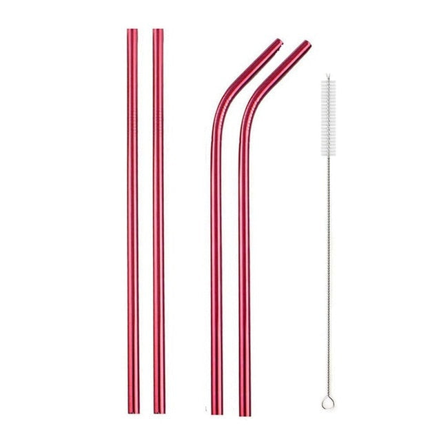 Stainless Steel Color Reusable Metal Straws Set with Cleaner Brush-Grand Kitchen