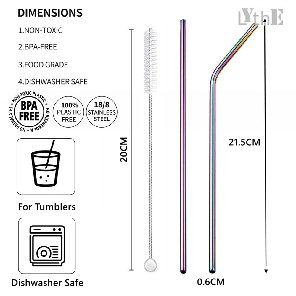 Stainless Steel Color Reusable Metal Straws Set with Cleaner Brush-Grand Kitchen