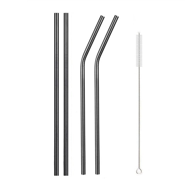 Stainless Steel Color Reusable Metal Straws Set with Cleaner Brush-Grand Kitchen