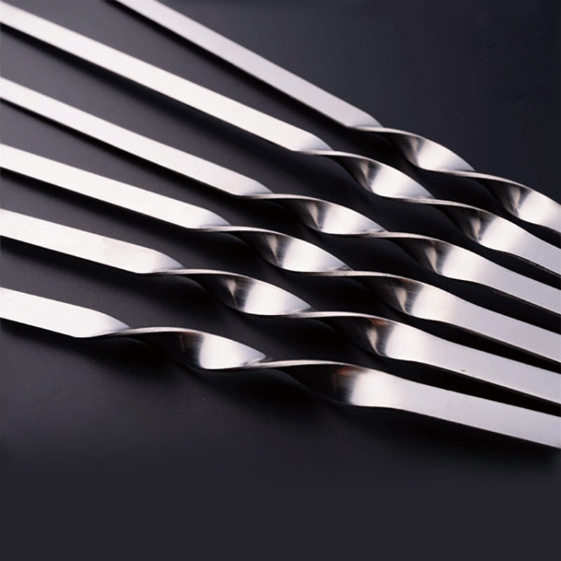 BBQ Skewers Flat Kebob Barbecue Skewer Long Meat Grill Needle Sticks-Grand Kitchen